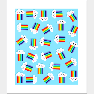 Blue Happy Cloud Rainbow Pattern Posters and Art